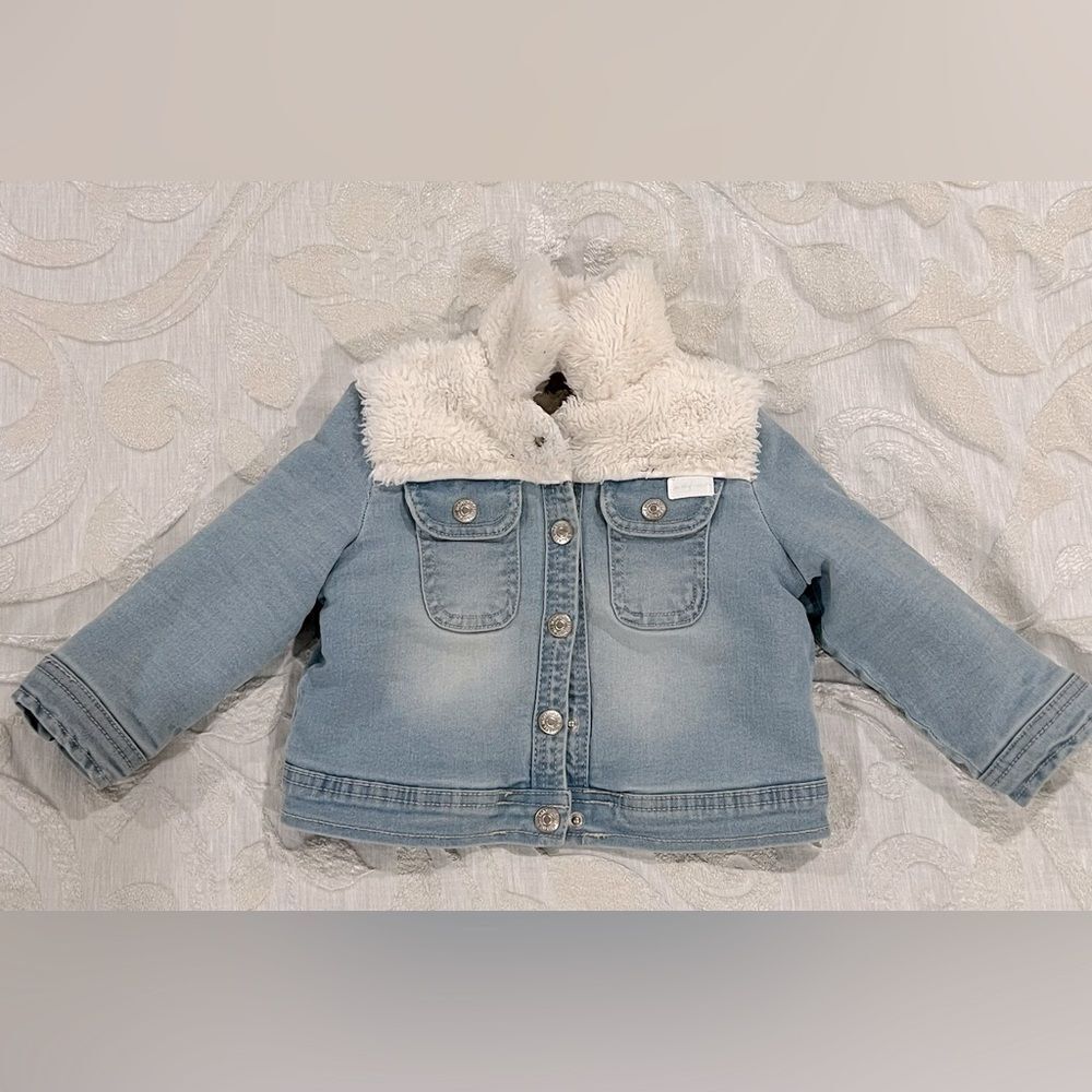 7 For All Mankind Denim Teddy Bear Sherpa Outerwear Jacket, like new, 18 months
